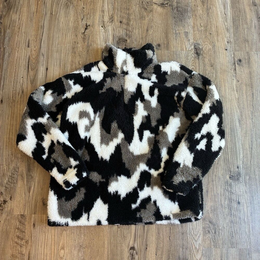 Eddie Bauer Sherpa 1/4 Zip Mock Neck Pullover Sweater Womens XL Camo